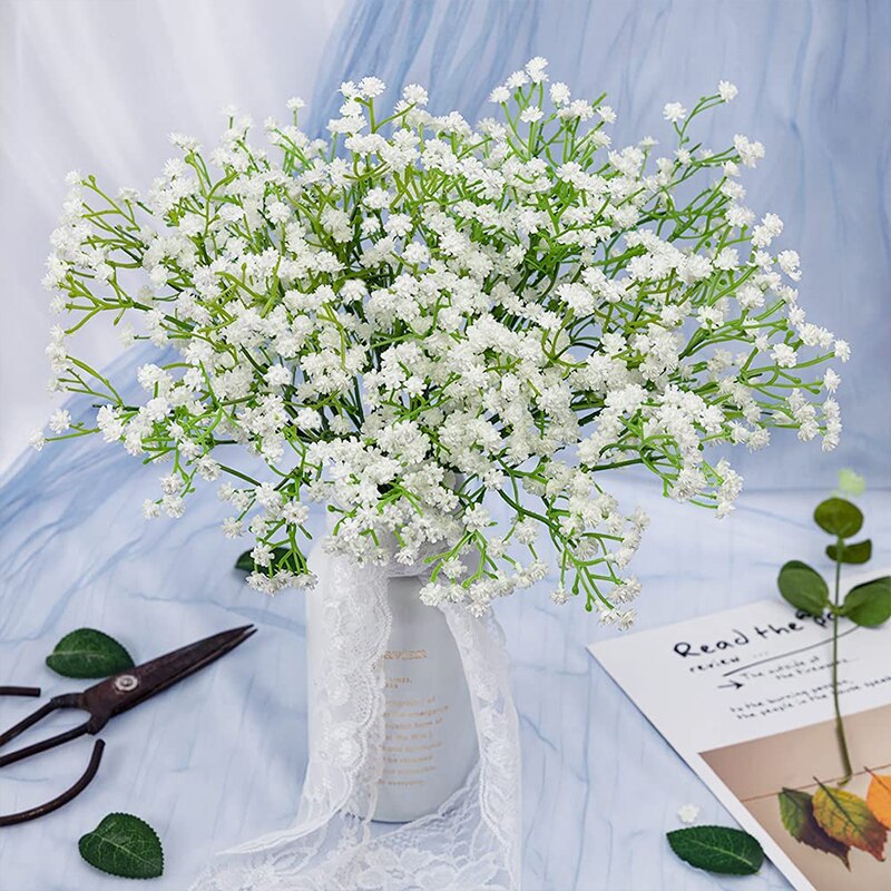 Babys Breath Artificial Fake Flowers Bouquet Gypsophila Bulk Flower in  White for Wedding Crown Home Party Garden Decoration 12Pcs 