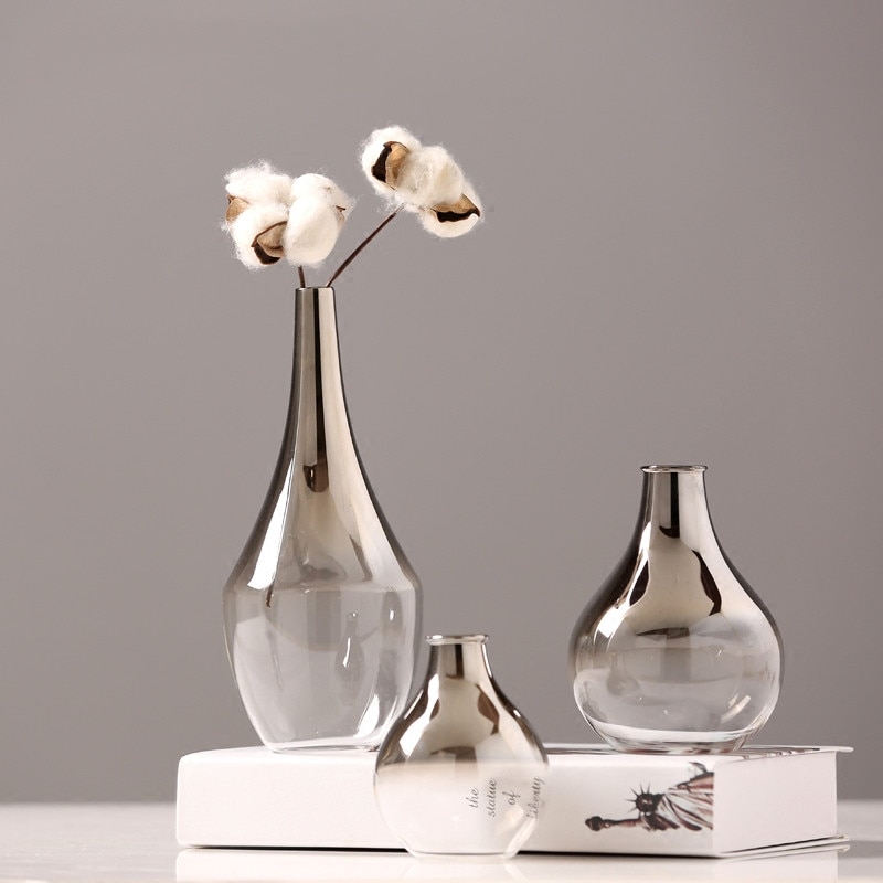 3pcs radiant silver glass vase