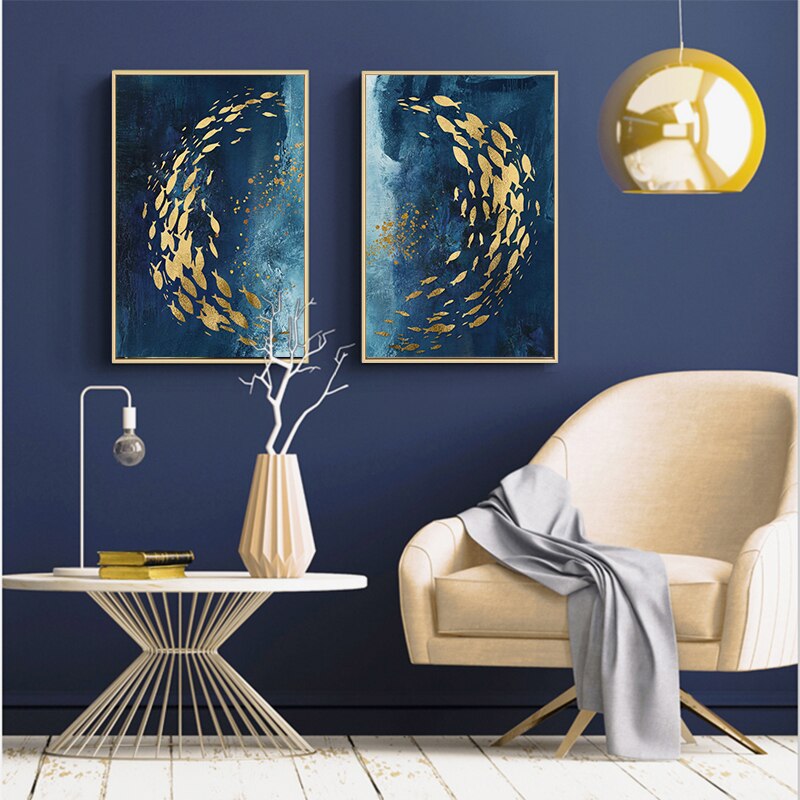 abstract golden fish wall art