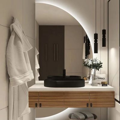 large semi-circle LED bathroom mirror
