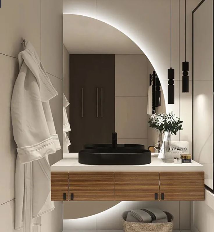 large semi-circle LED bathroom mirror