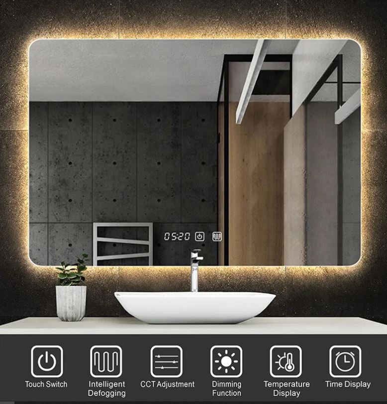 warm light rectangle anti-fog smart mirror
