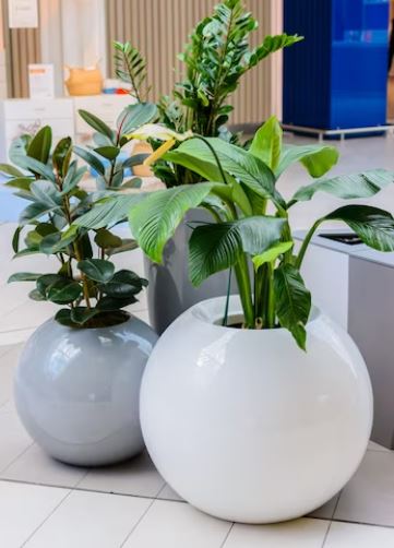 Big planters and artificial flowers is a trend in 2024