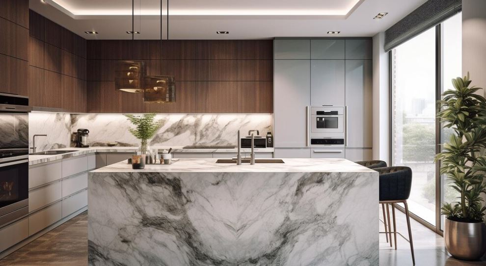 kitchen designed with marble 