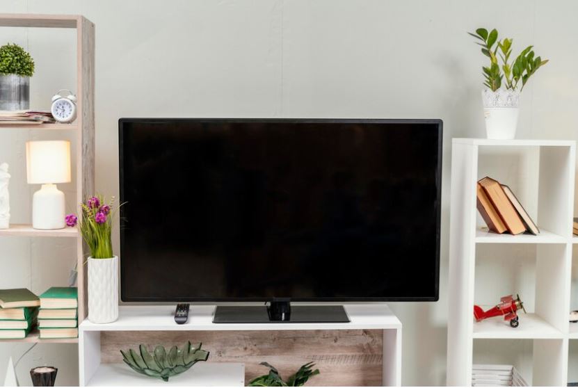 low budget modern tv unit with backlit shelve
