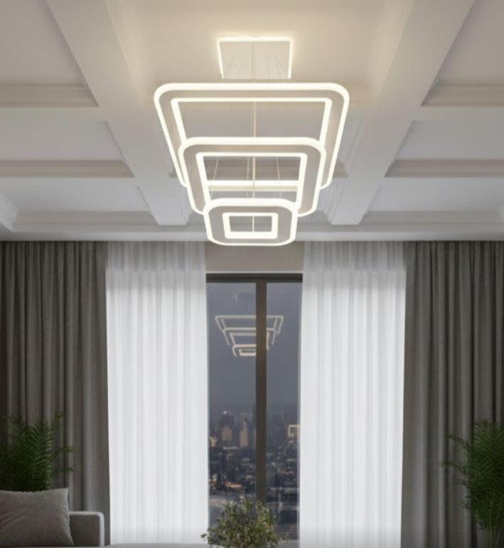 3 Square Suspension Chandelier white