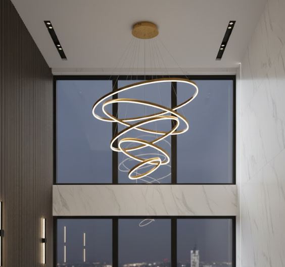 5 Rings Cascading Pendant Chandelier Gold 5 Rings Cascading Pendant Chandelier Gold