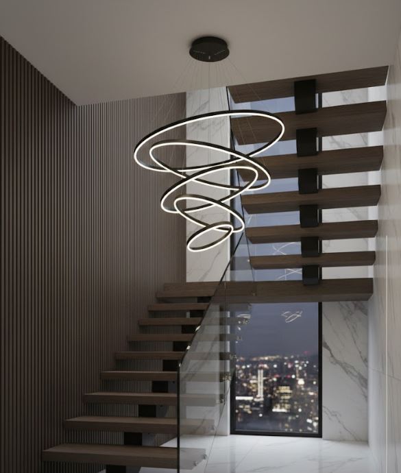 5 Rings Cascading Pendant Chandelier staircase 5 Rings Cascading Pendant Chandelier staircase