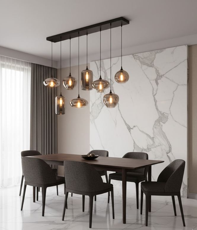 8 Drop Smoke Glass Chandelier Dining Area 8 Drop Smoke Glass Chandelier Dining Area