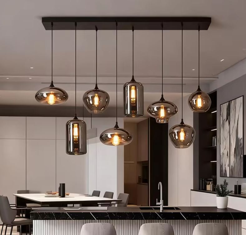 8 Drop Smoke Glass Chandelier