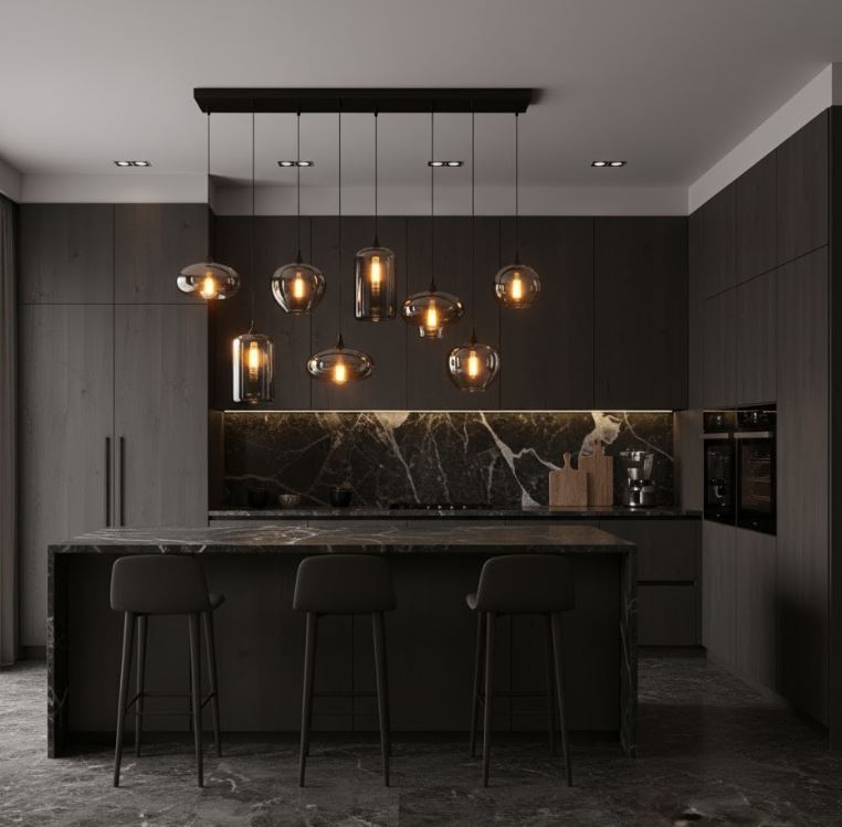 8 Drop Smoke Glass Chandelier