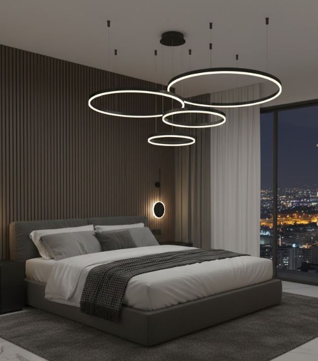 Asymmetrical 4 Circle LED Chandelier Bedroom