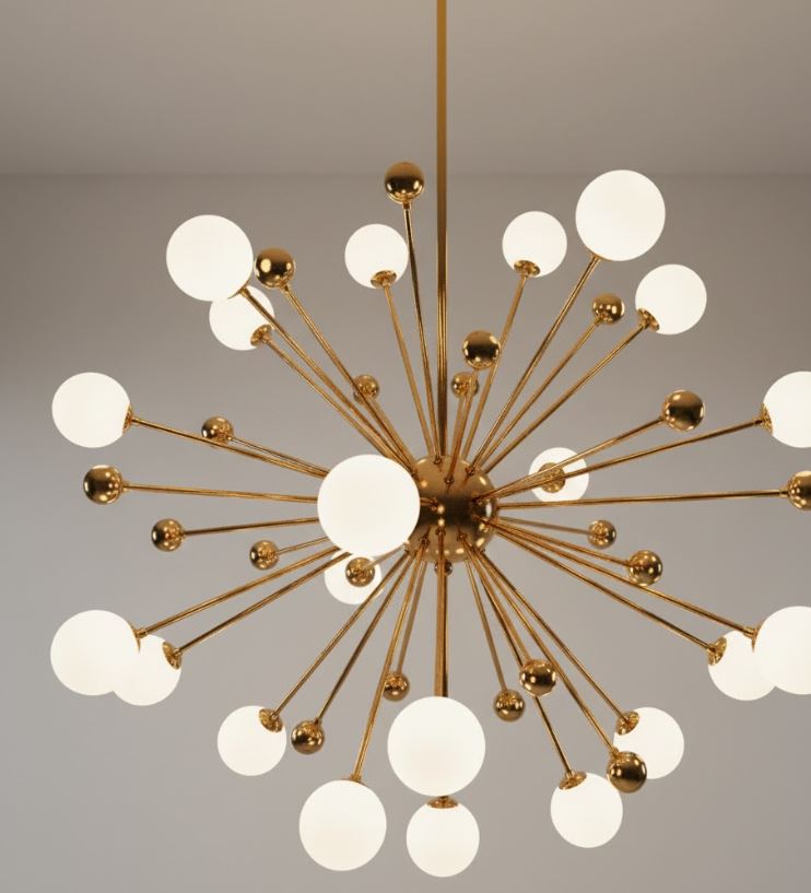 Atomic Gold Glass Chandelier close up