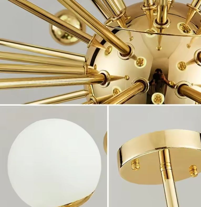 Atomic Gold Glass Chandelier details