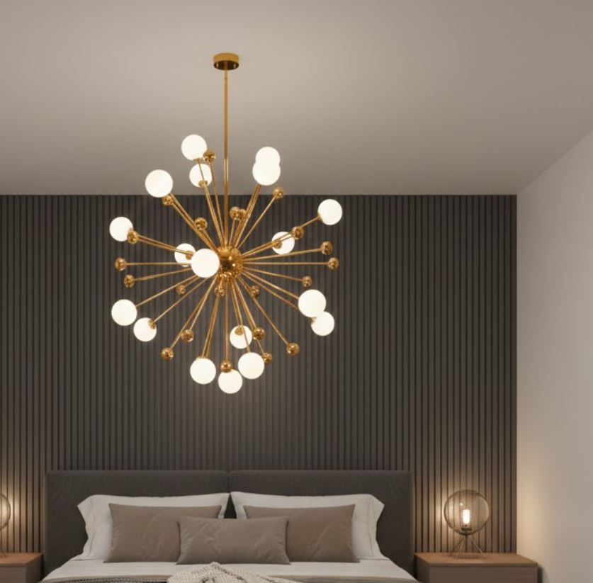 Atomic Gold Glass Chandelier for bedroom