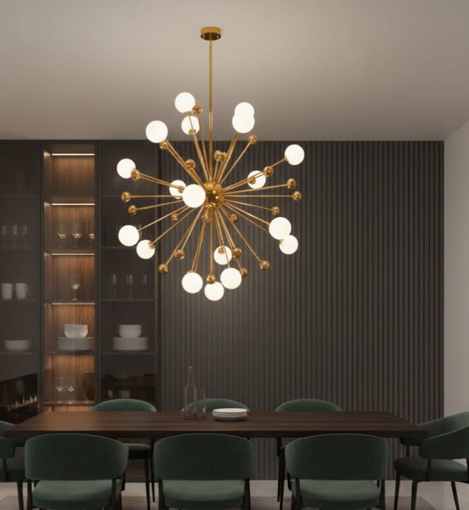 Atomic Gold Glass Chandelier for dining