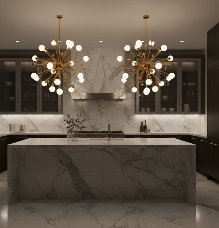 Atomic Gold Glass Chandelier for kitchen