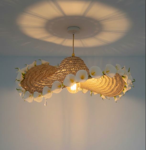 Boho Rattan Hat Chandelier Calla Lilly