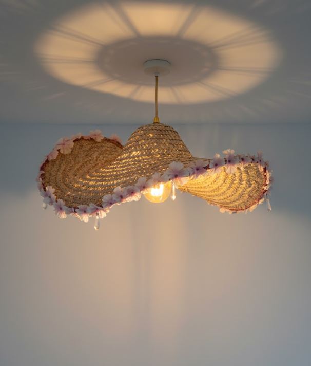 Boho Rattan Hat Flower Chandelier