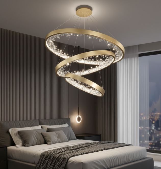 Concentric Crystal Chandelier Light Gold