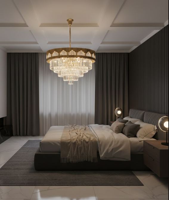 Crystal Gold Rod Chandelier Light for bedroom