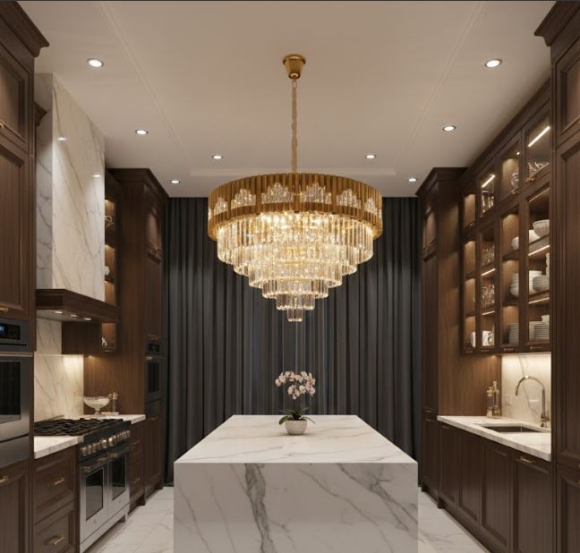 Crystal Gold Rod Chandelier Light