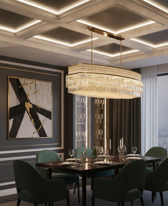 Elliptical Chrome Crystal Chandelier Light