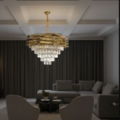 Gold Inlaid Crystal Chandelier