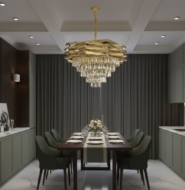 Gold Inlaid Crystal Chandelier Dining