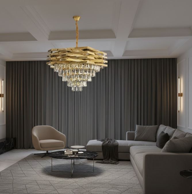 Gold Inlaid Crystal Chandelier Living Room