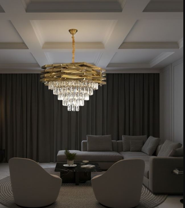 Gold Inlaid Crystal Chandelier