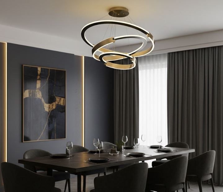 Interlocking LED Ring Chandelier dining