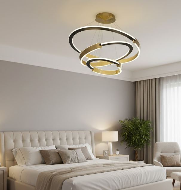 Interlocking LED Ring Chandelier for bedroom