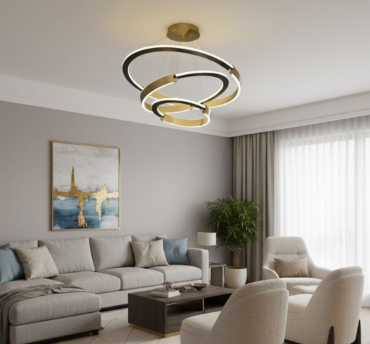 Interlocking LED Ring Chandelier for living room