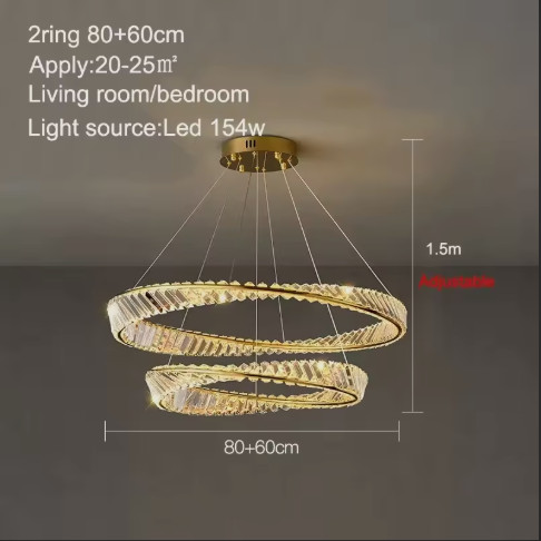 2 Rings Crystal LED Chandelier Light description