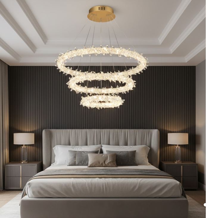 3 Interstellar Rings Crystal Chandelier bedroom