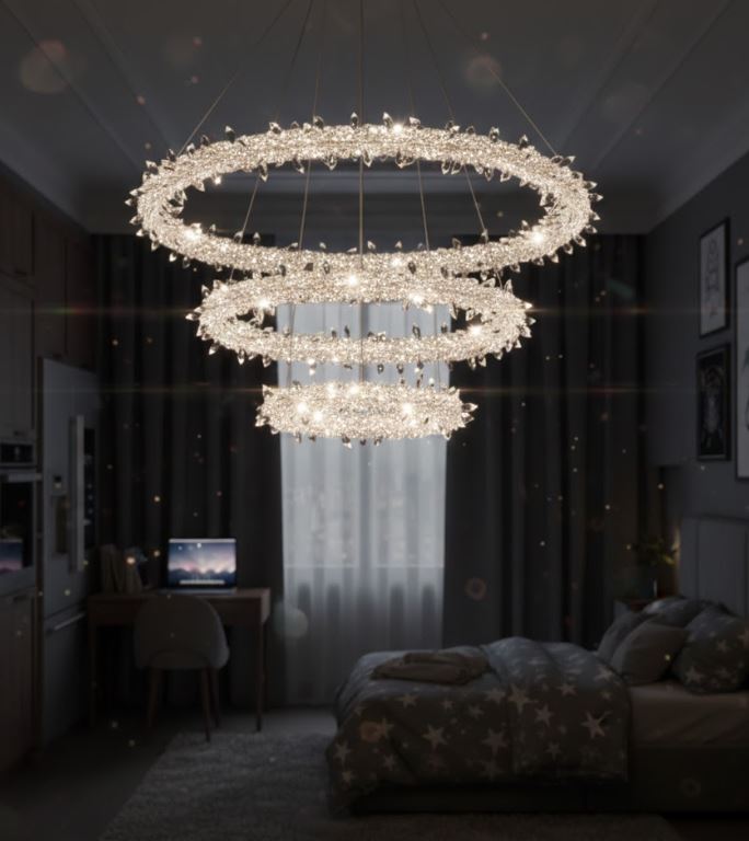 3 Interstellar Rings Crystal Chandelier child bedroom