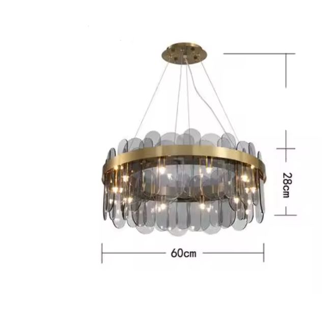80cm Glass LED Chandelier Grey 60cm