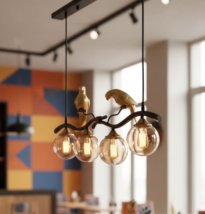 Golden Song Bird Pendant Chandelier