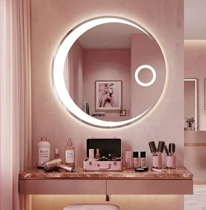 3 in 1 Moon LED pink Vanity Mirror