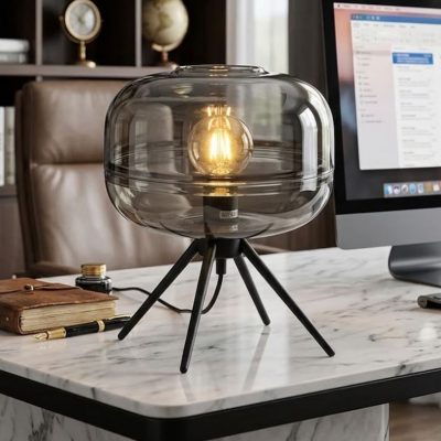 Smoke Glass Tripod Table Lamp
