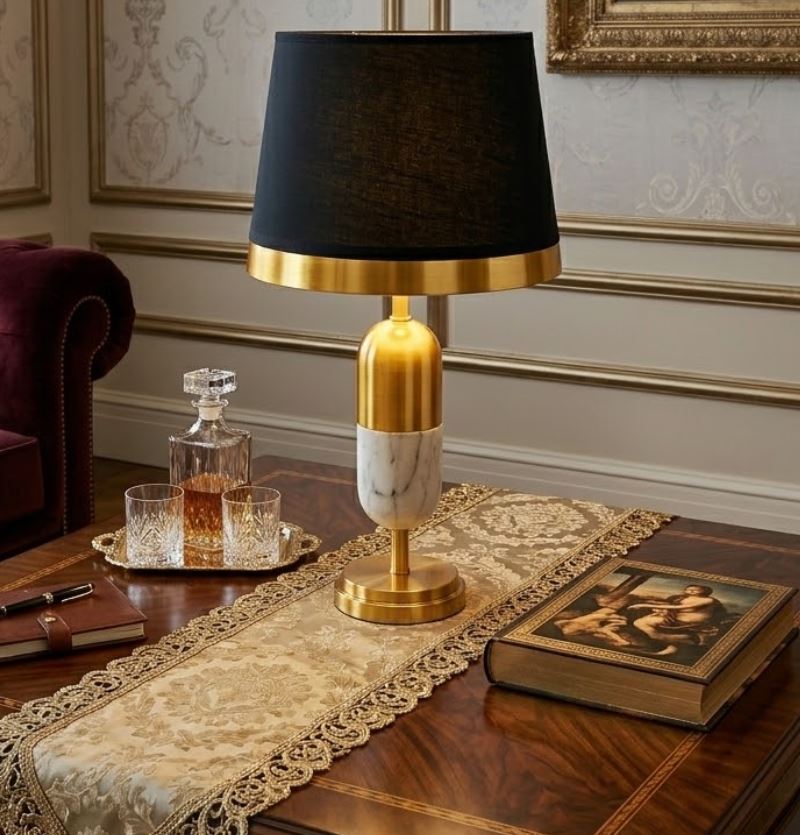 Capsule Gold and Marble Table Lamp