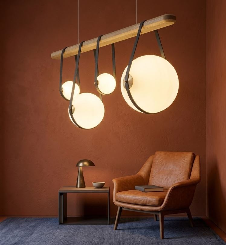 Wood Orb Pendant Chandelier Light