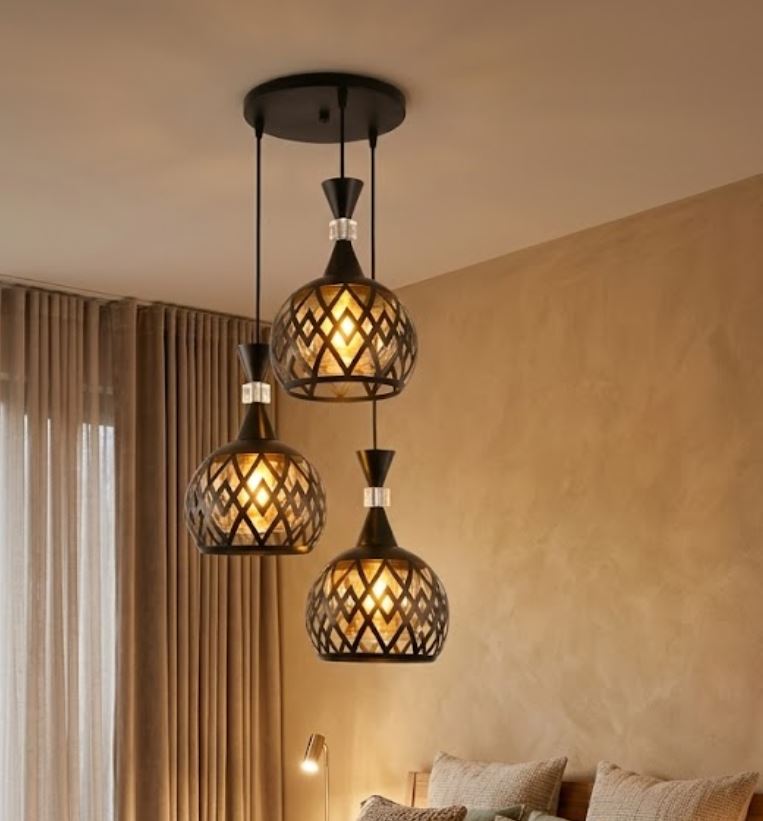 3-Drop Geometric Bulb Chandelier Light
