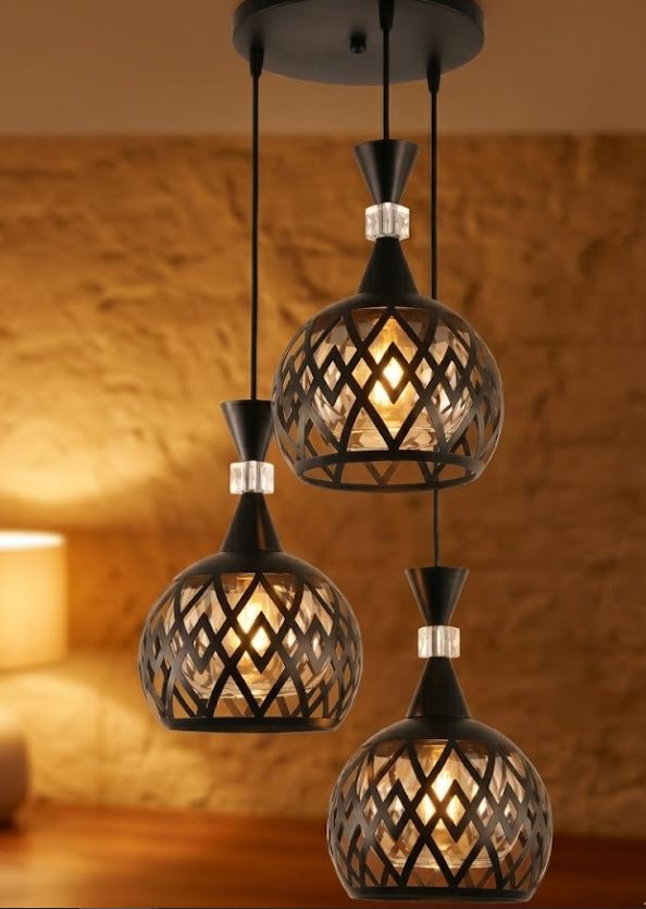 3-Drop Geometric Bulb Chandelier