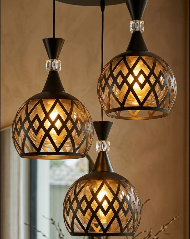 3-Drop Geometric Chandelier Light