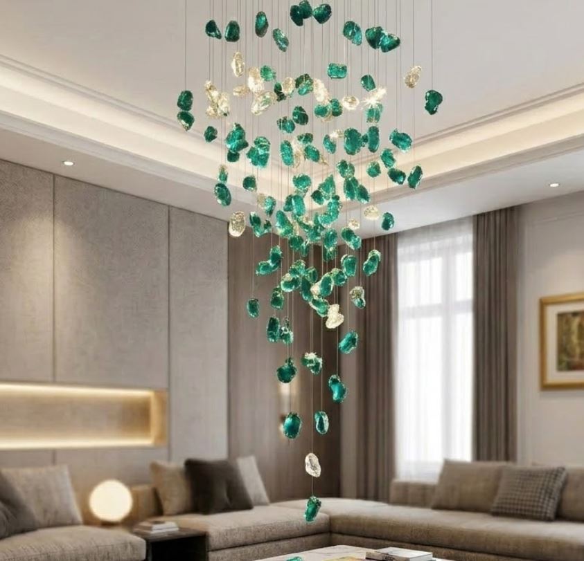 Customizable Emerald and Clear Stone Chandelier 60 Stones
