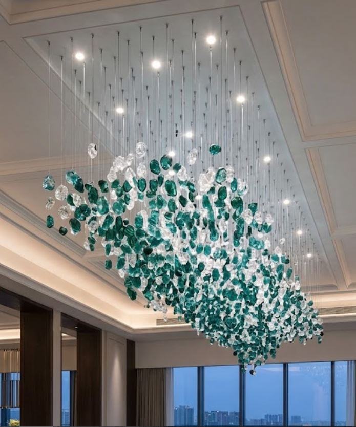 Customizable Emerald and Clear Stone Chandelier Rectangle