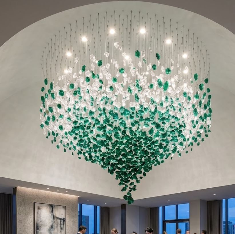 Customizable Emerald and Clear Stone Chandelier Round