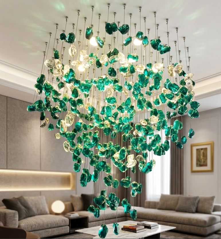 Customizable Emerald and Clear Stone Chandelier mini